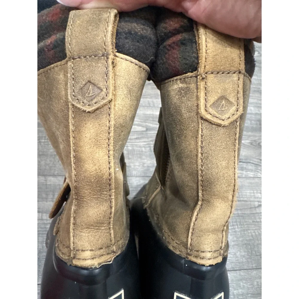 Sperry Saltwater Waterproof Duck Boots Brown Black Plaid STS95911 Womens 6.5M